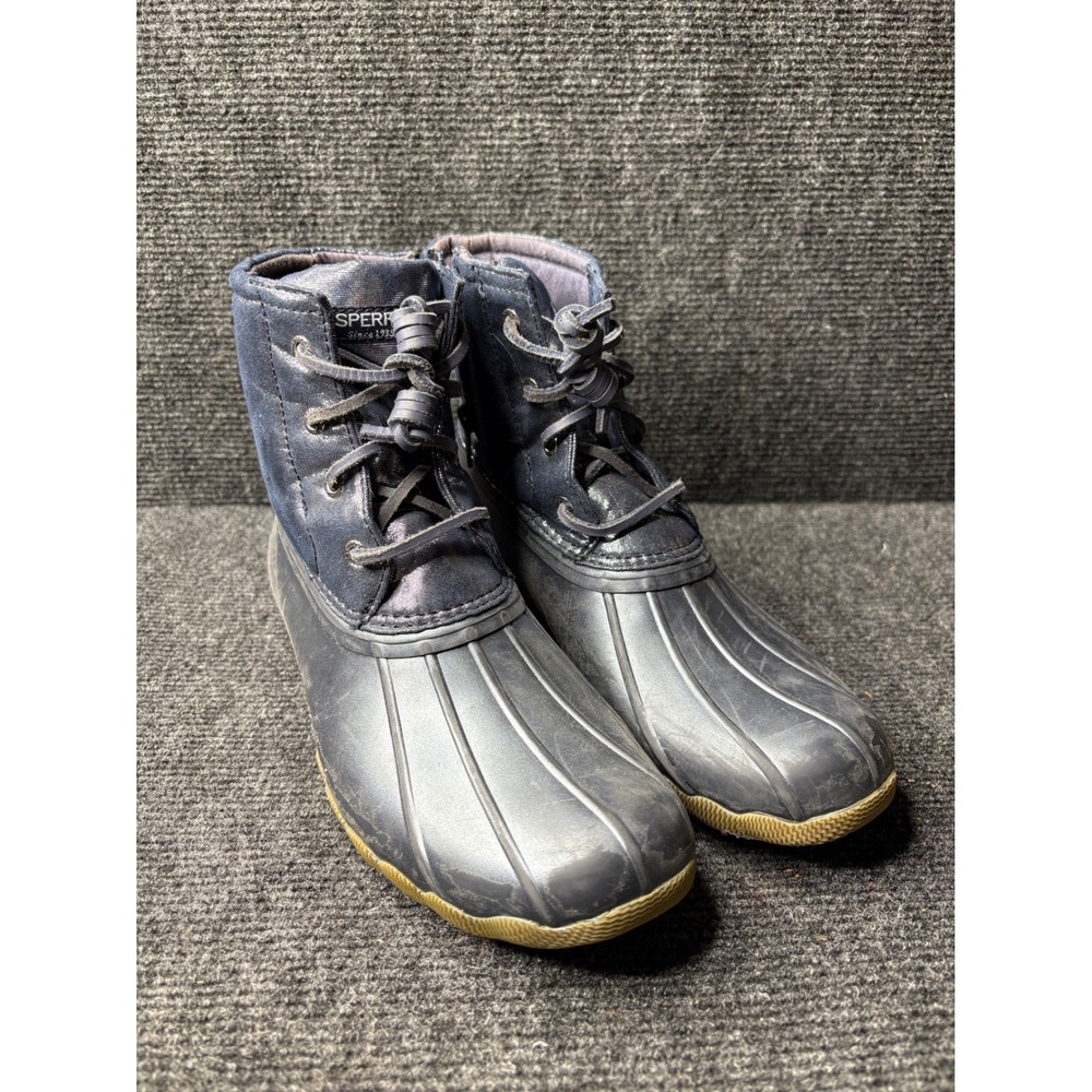 Sperry Saltwater Duck Boots Navy Blue‎ Metallic Shimmer Womens 5M STK163856